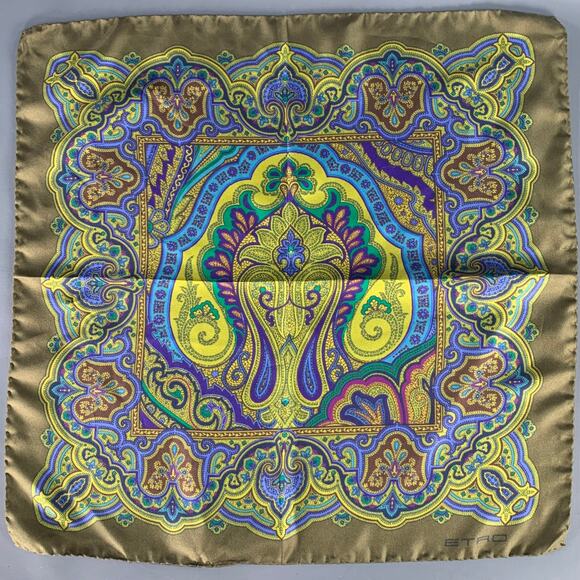 ETRO Multi Color Paisley Silk Pocket Square - Picture 1 of 5